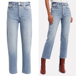 Re/Done- High Rise Stove Pipe Straight Leg Jeans Lightly Distressed Size 25